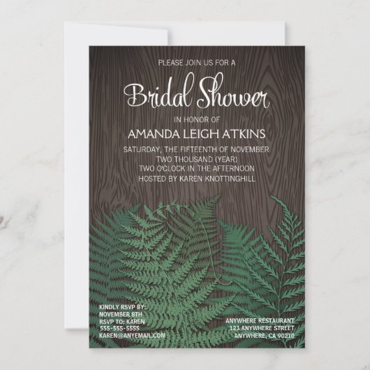 Invitations de douche nuptiale Rustic Fern Mariage (Devant)
