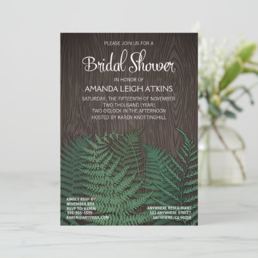 Invitations de douche nuptiale Rustic Fern Mariage (Debout devant)