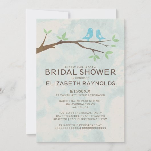 Invitations de douche nuptiale Rustique Blue Bird (Devant)