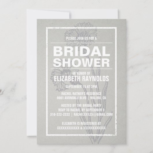 Invitations de douche nuptiale rustique en argent (Devant)