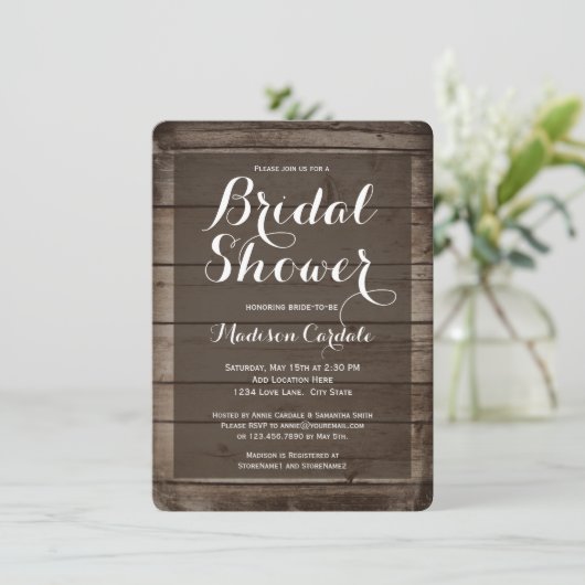 Invitations de douche nuptiale rustique en bois an (Debout devant)