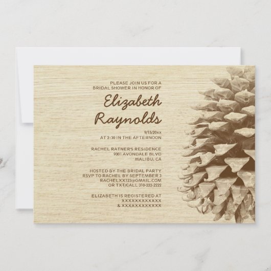 Invitations de douche nuptiale Rustique Pine Cône (Devant)