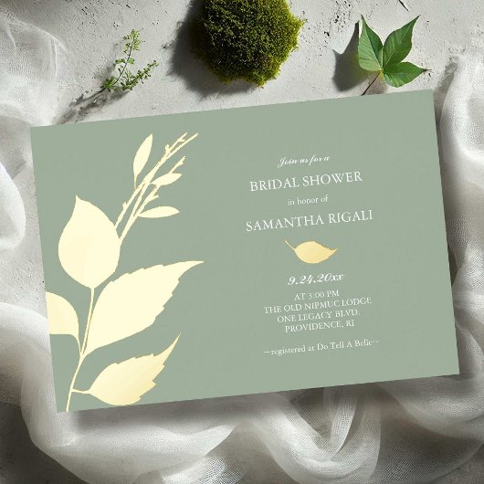 Invitations de douche nuptiale Sage Green Gold