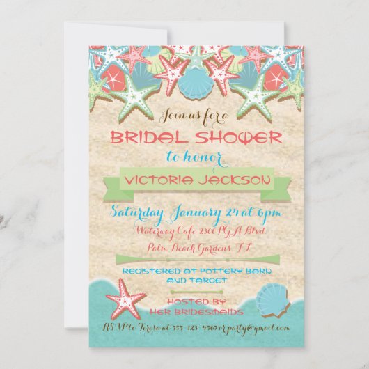 Invitations de douche nuptiale Seashell Beach (Devant)
