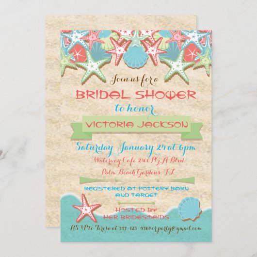 Invitations de douche nuptiale Seashell Beach (Devant / Derrière)