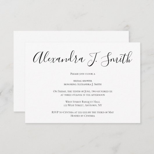 Invitations de douche nuptiale simple et moderne (Devant / Derrière)