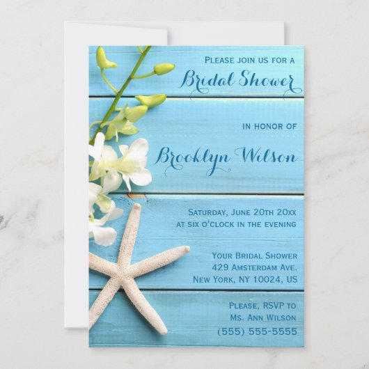 Invitations De Douche Nuptiale Starfish Avec Orchi (Devant)