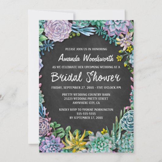 Invitations de douche nuptiale Succulente et Chalk (Devant)