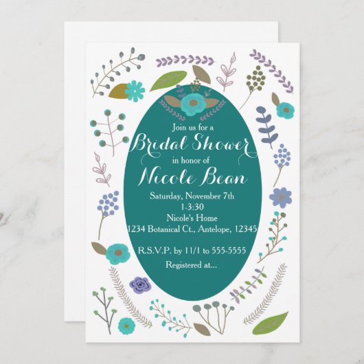 Invitations de douche nuptiale turquoise (Devant / Derrière)