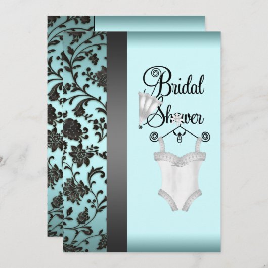 Invitations de douche nuptiale turquoise bleu noir (Devant / Derrière)