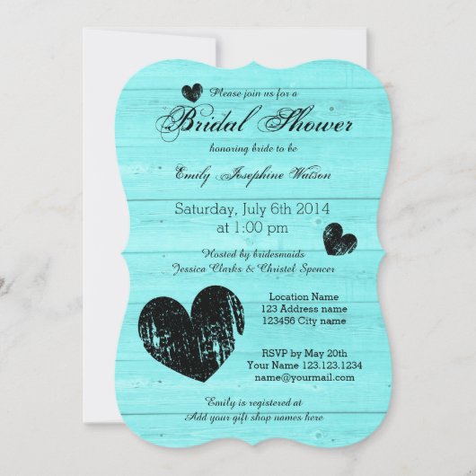 Invitations de douche nuptiale turquoise et noire (Devant)