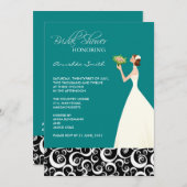 Invitations de douche nuptiale turquoise et noire (Devant / Derrière)