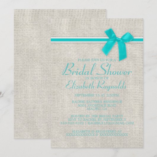Invitations de douche nuptiale Turquoise Rustic Bu (Devant / Derrière)