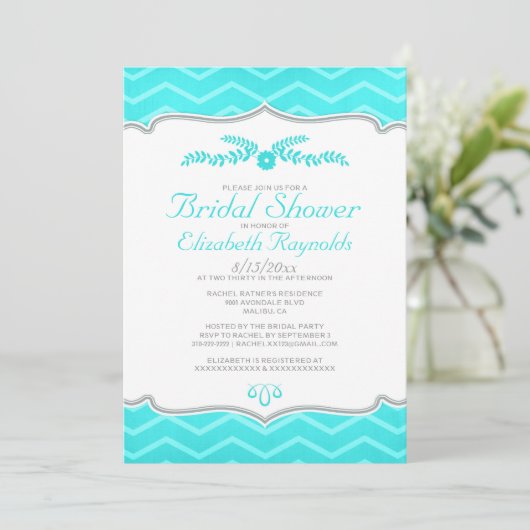 Invitations de douche nuptiale turquoise Zigzag (Debout devant)