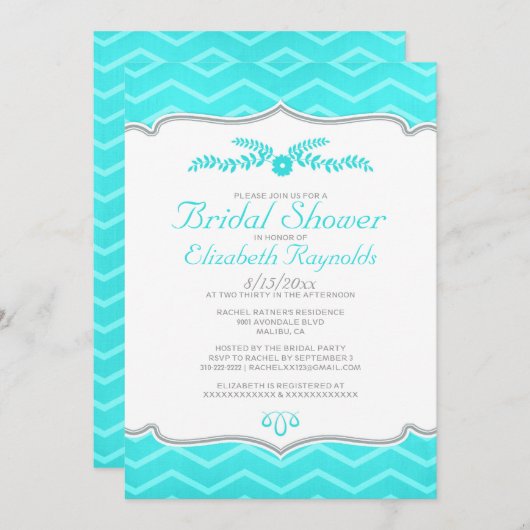Invitations de douche nuptiale turquoise Zigzag (Devant / Derrière)