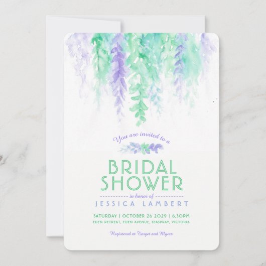 Invitations de douche nuptiale vert pourpre (Devant)