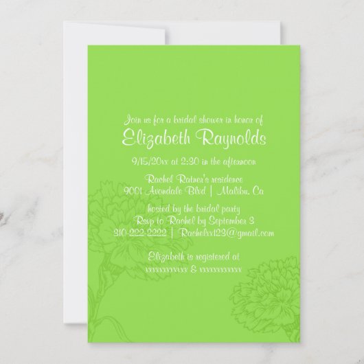 Invitations de douche nuptiale verte à simple chau (Devant)