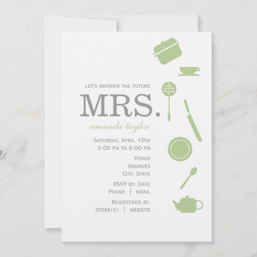 Invitations de douche nuptiale verte Monogramme (Devant)