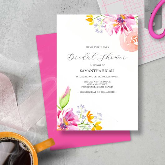 Invitations de douche nuptiale Vibrant rose floral