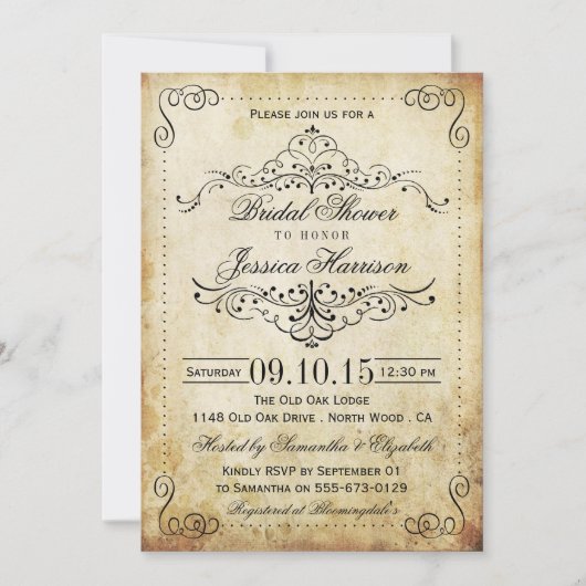 Invitations de douche nuptiale Vintage (Devant)