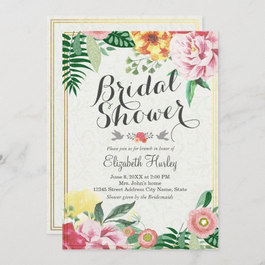 Invitations de douche nuptiale Vintage (Devant / Derrière)