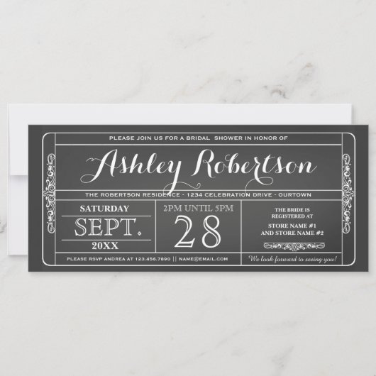 Invitations de douche nuptiale vintage style bille (Devant)