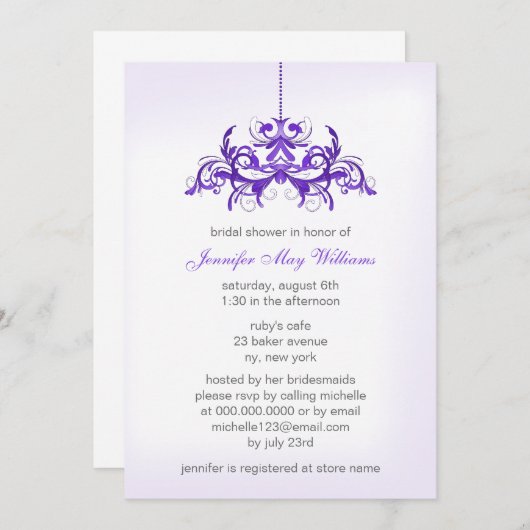 Invitations de douche nuptiale violet (Devant / Derrière)
