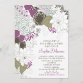 Invitations de douche nuptiale violet blanc (Devant / Derrière)