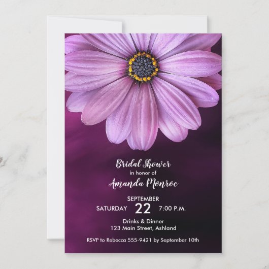 Invitations de douche nuptiale violet Daisy (Devant)