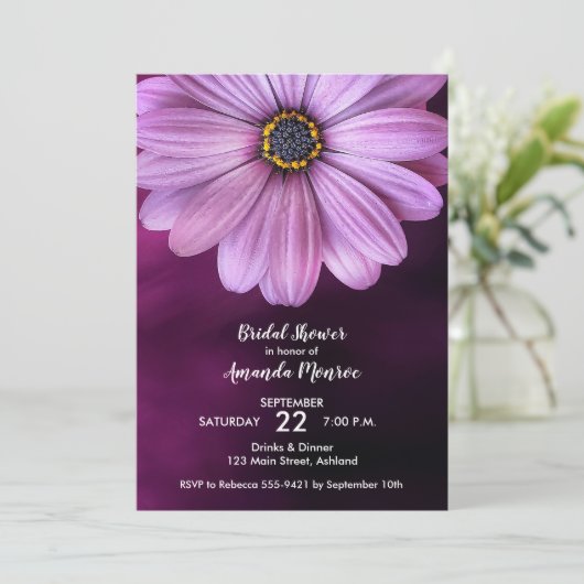 Invitations de douche nuptiale violet Daisy (Debout devant)