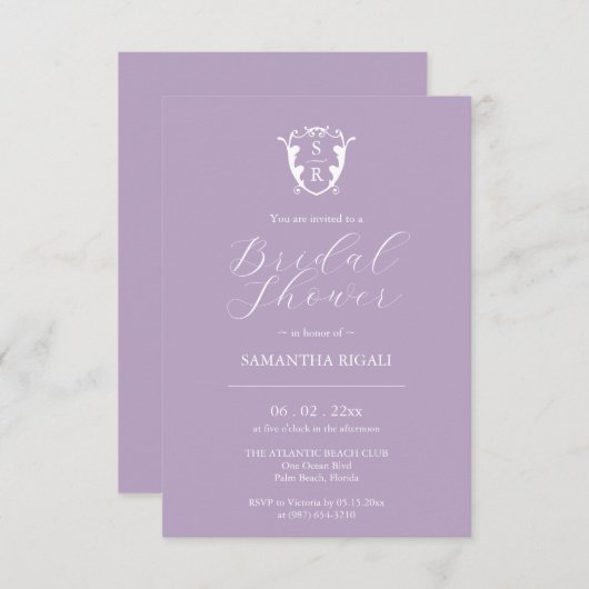 Invitations de douche nuptiale violet Monogramme (Devant / Derrière)