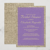 Invitations de douche nuptiale violet & or Burlap (Devant / Derrière)