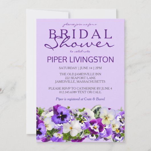 Invitations de douche nuptiale violette et blanche (Devant)