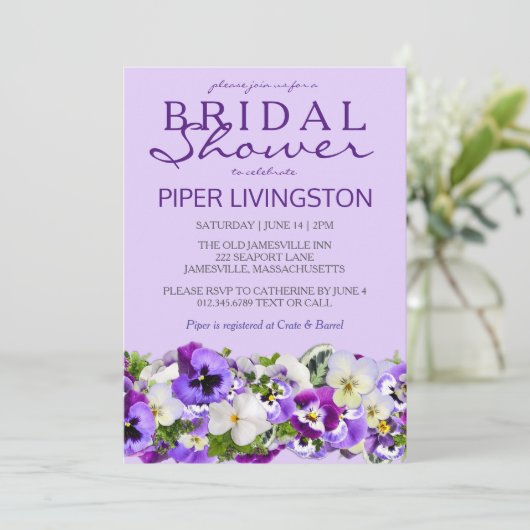 Invitations de douche nuptiale violette et blanche (Debout devant)