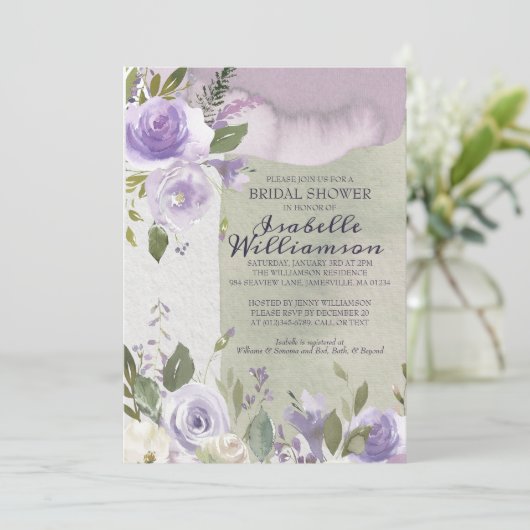 Invitations de douche nuptiale violette moderne (Debout devant)