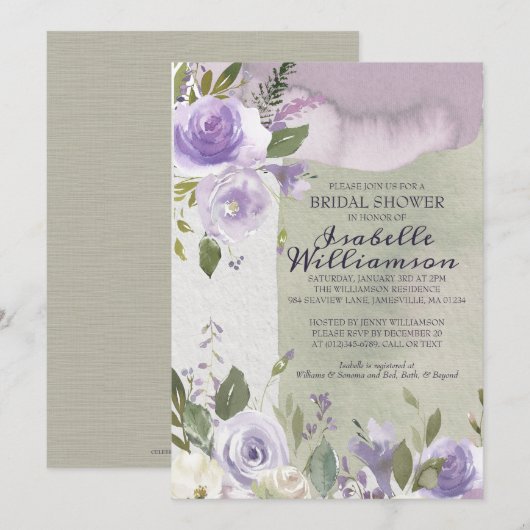 Invitations de douche nuptiale violette moderne (Devant / Derrière)