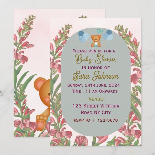 Invitations de douche pour bébé (Devant / Derrière)