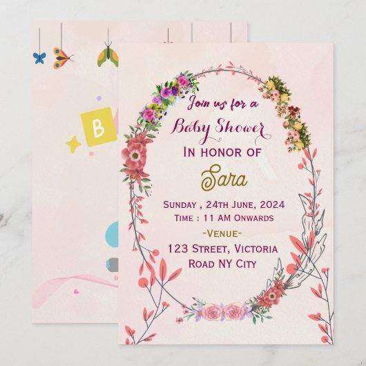 Invitations de douche pour bébé (Devant / Derrière)