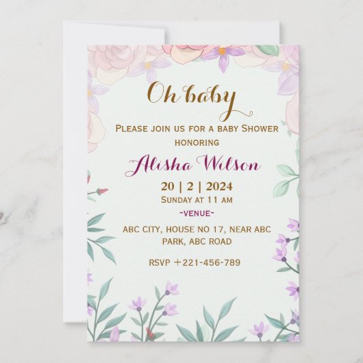 Invitations de douche pour bébé (Devant)