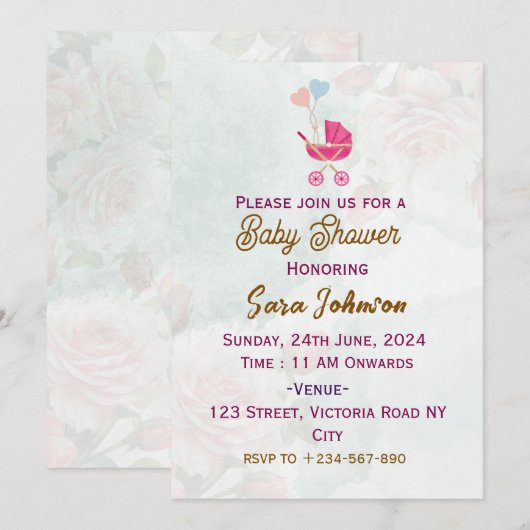 Invitations de douche pour bébé (Devant / Derrière)