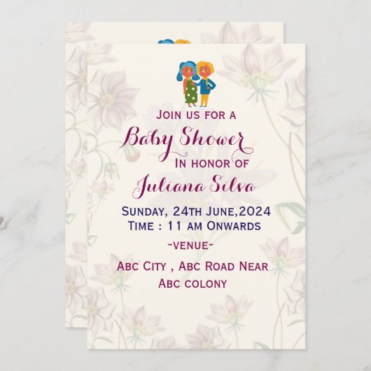 Invitations de douche pour bébé (Devant / Derrière)