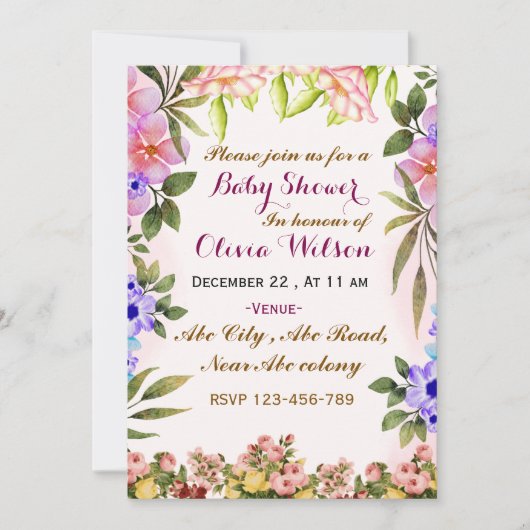 Invitations de douche pour bébé (Devant)