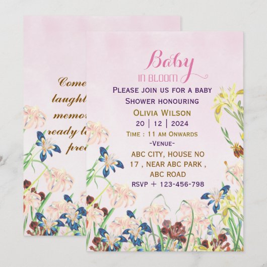 Invitations de douche pour bébé (Devant / Derrière)