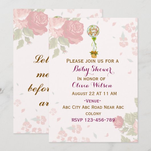 Invitations de douche pour bébé (Devant / Derrière)