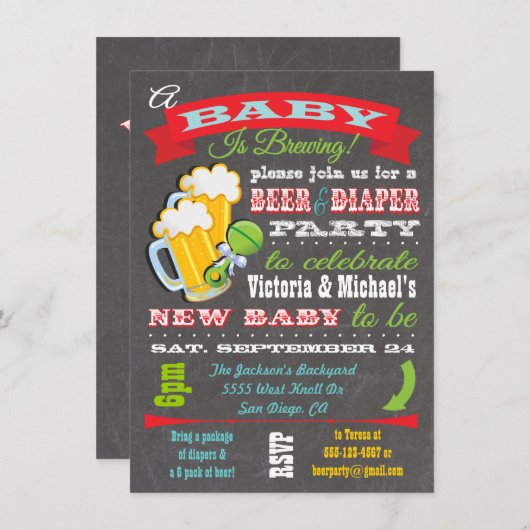 Invitations de douche pour bébé à la bière et à la (Devant / Derrière)