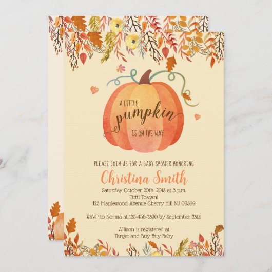 Invitations de douche pour bébé automne - Un petit (Devant / Derrière)