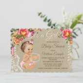 Invitations de douche pour bébé Burlap et dentelle (Debout devant)