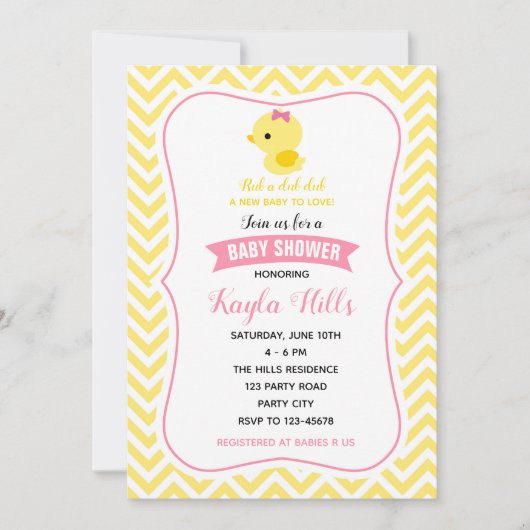 Invitations de douche pour bébé canard (Chevron ja (Devant)