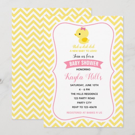 Invitations de douche pour bébé canard (Chevron ja (Devant / Derrière)