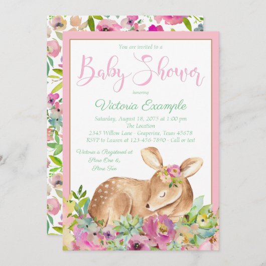 Invitations de douche pour bébé cerf (Devant / Derrière)